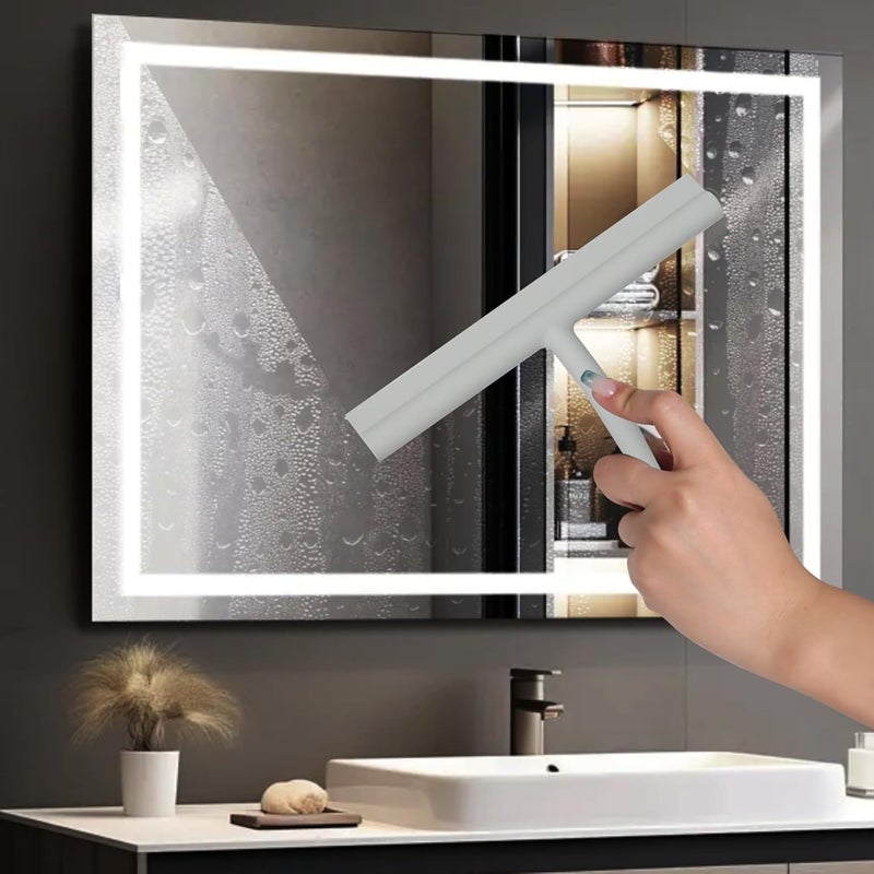 DEOFUXT Shower Squeegee for Glass Doors, Full Silicone Jacketed Squeegee with Ergonomic Handle & No-Drill Hook, Cleaning Tool for Windows, Mirrors, Tiles, Bathroom & Car - Grey - Image 2